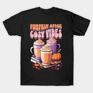 Pumpkin spice cozy vibes coffee and books T-Shirt